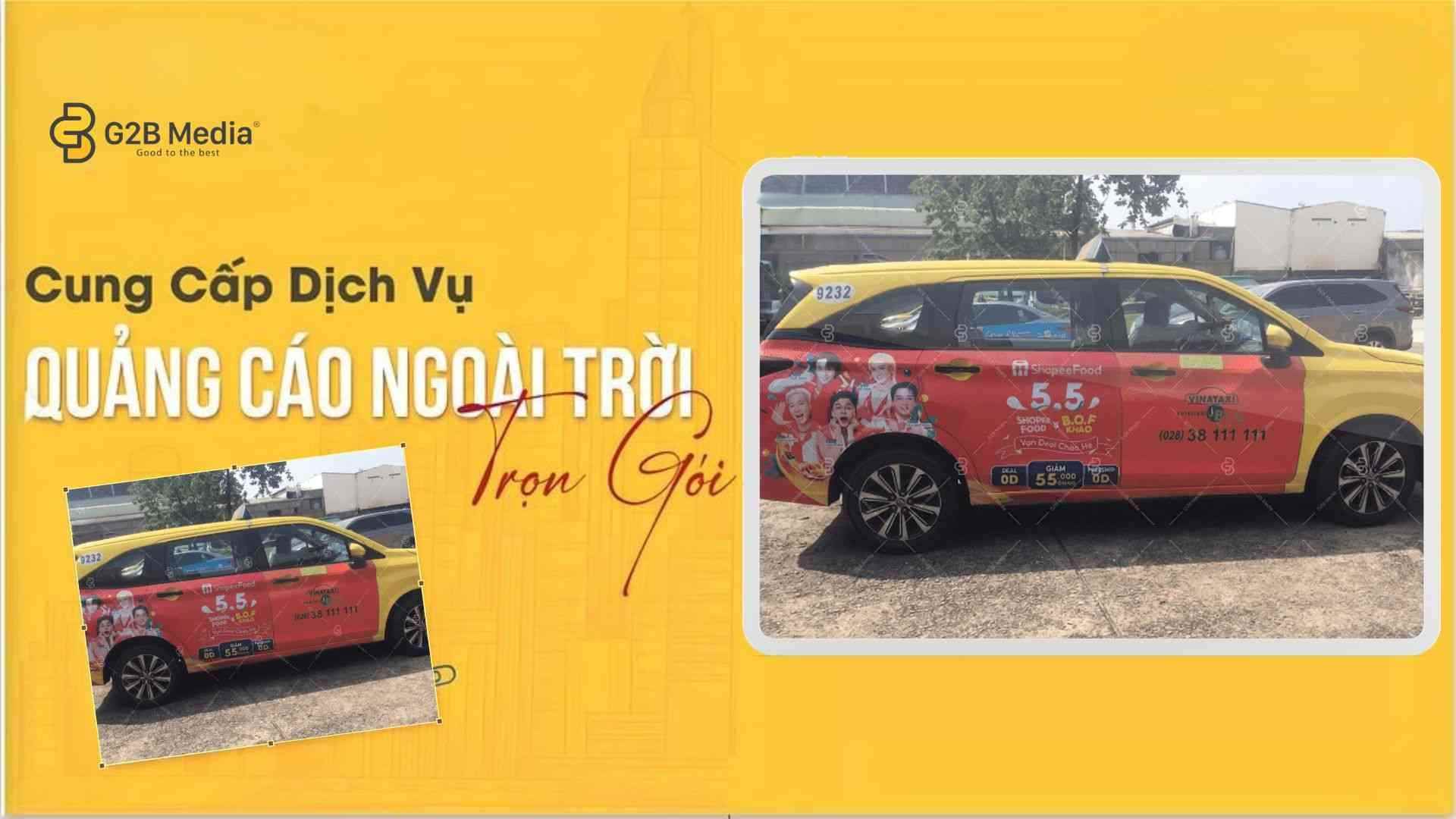Dán quảng cáo xe taxi Vinassun của Shopee Food trên 4 cách cửa xe