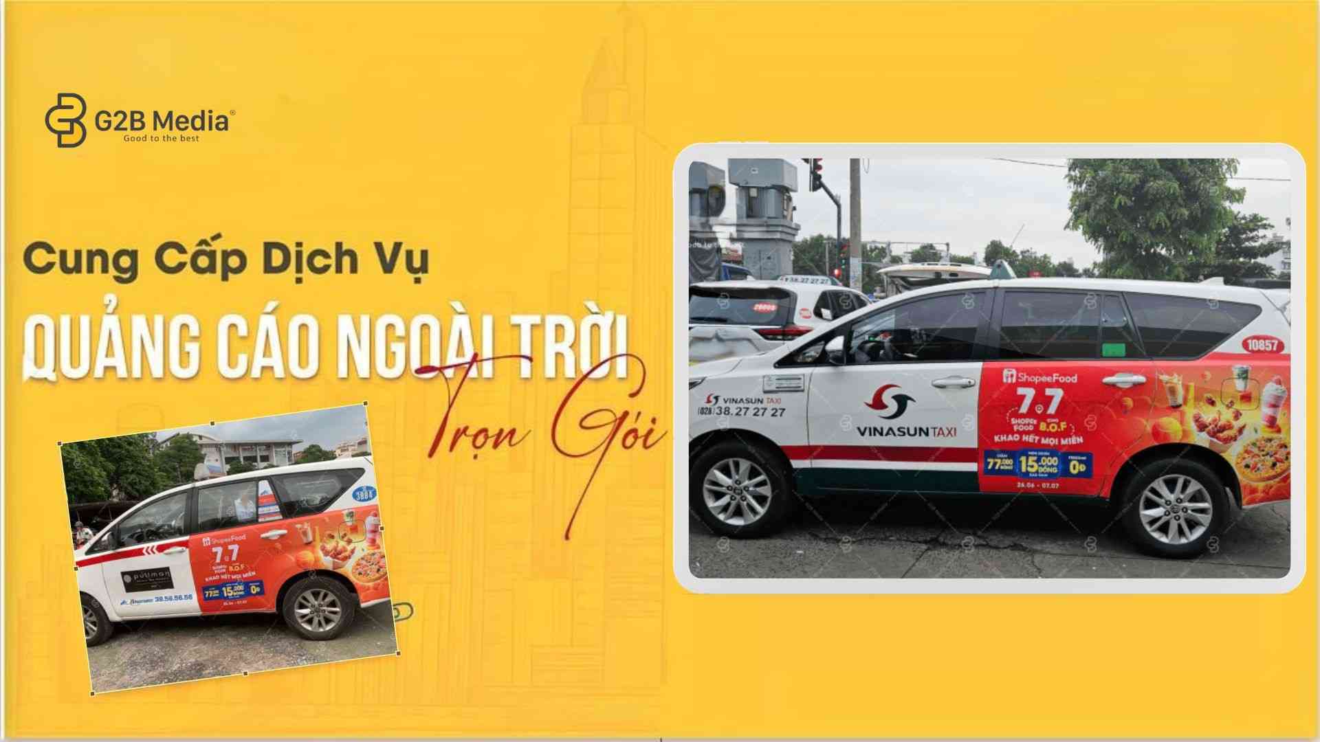 Dán quảng cáo tràn đuôi xe taxi Vinasun chiến dịch khao hết mọi miền của Shopee Food ngày 07-07-2025
