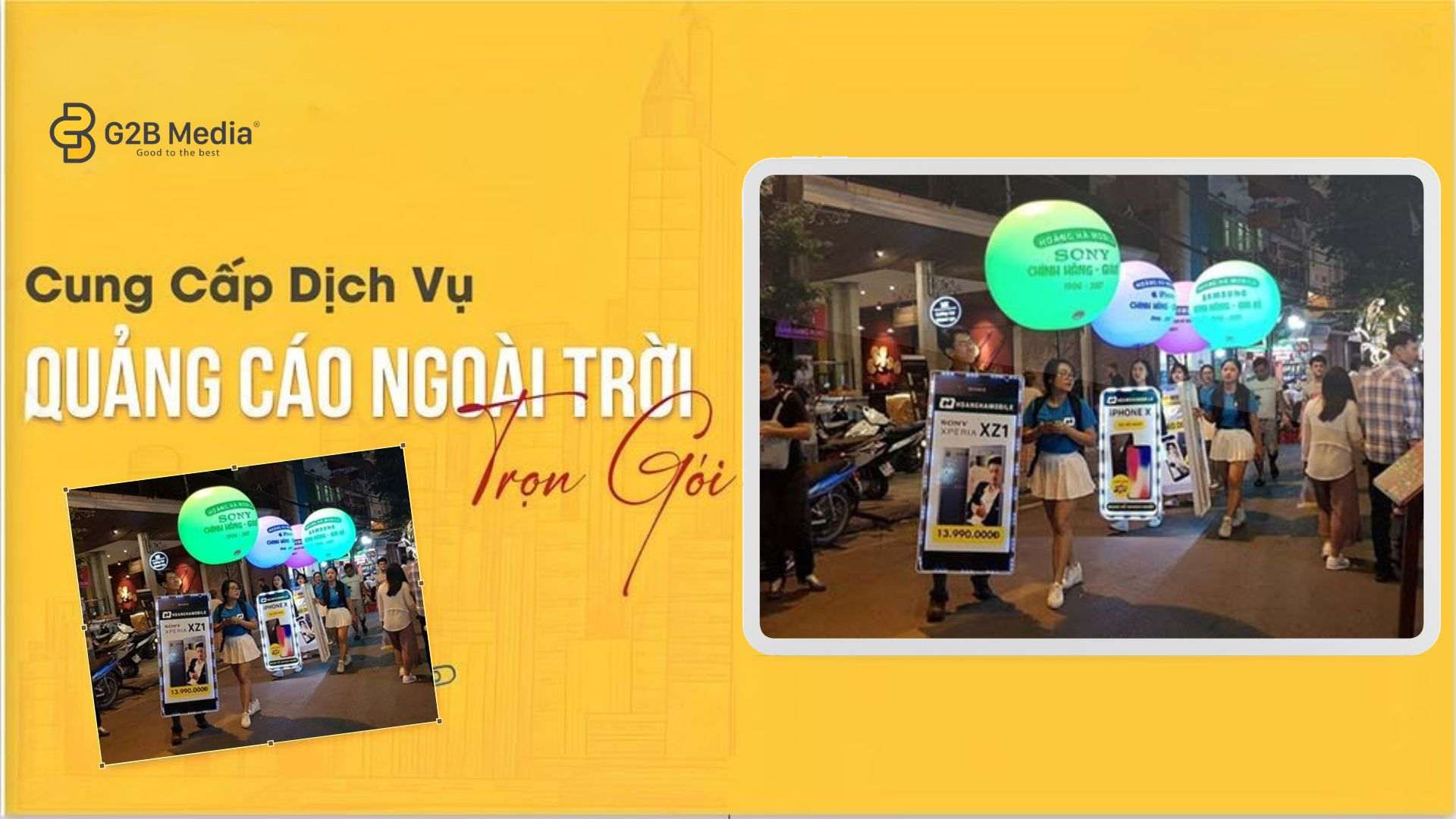 team roadshow đi bộ mang hộp đèn di động