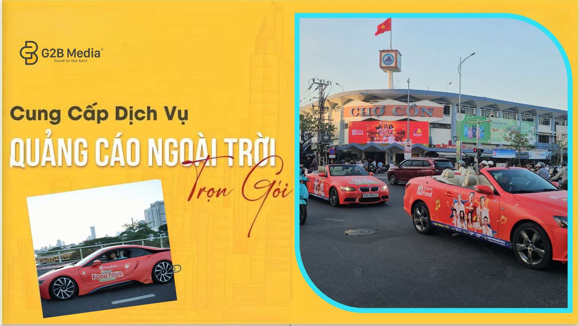 Cận cảnh siêu xe BMW dán decal sắc nét trong dự án Roadshow ShopeeFood Food Tour 2026 G2B Media
