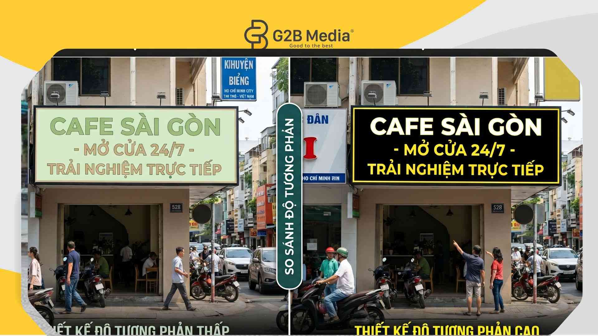 Thiết kế độ tương phản màu sắc cho bảng hiệu ngoài trời