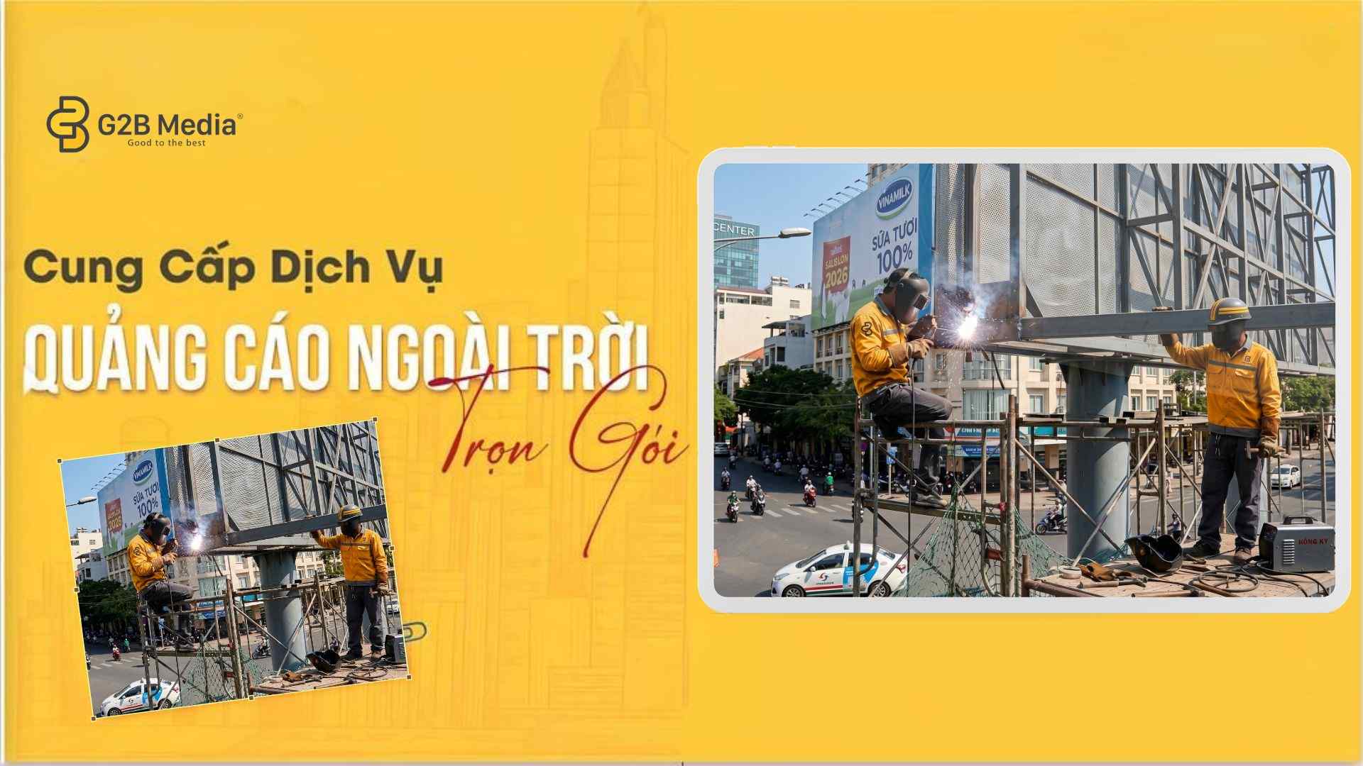 Thi công kết cấu khung sắt chịu lực bảng quảng cáo G2B