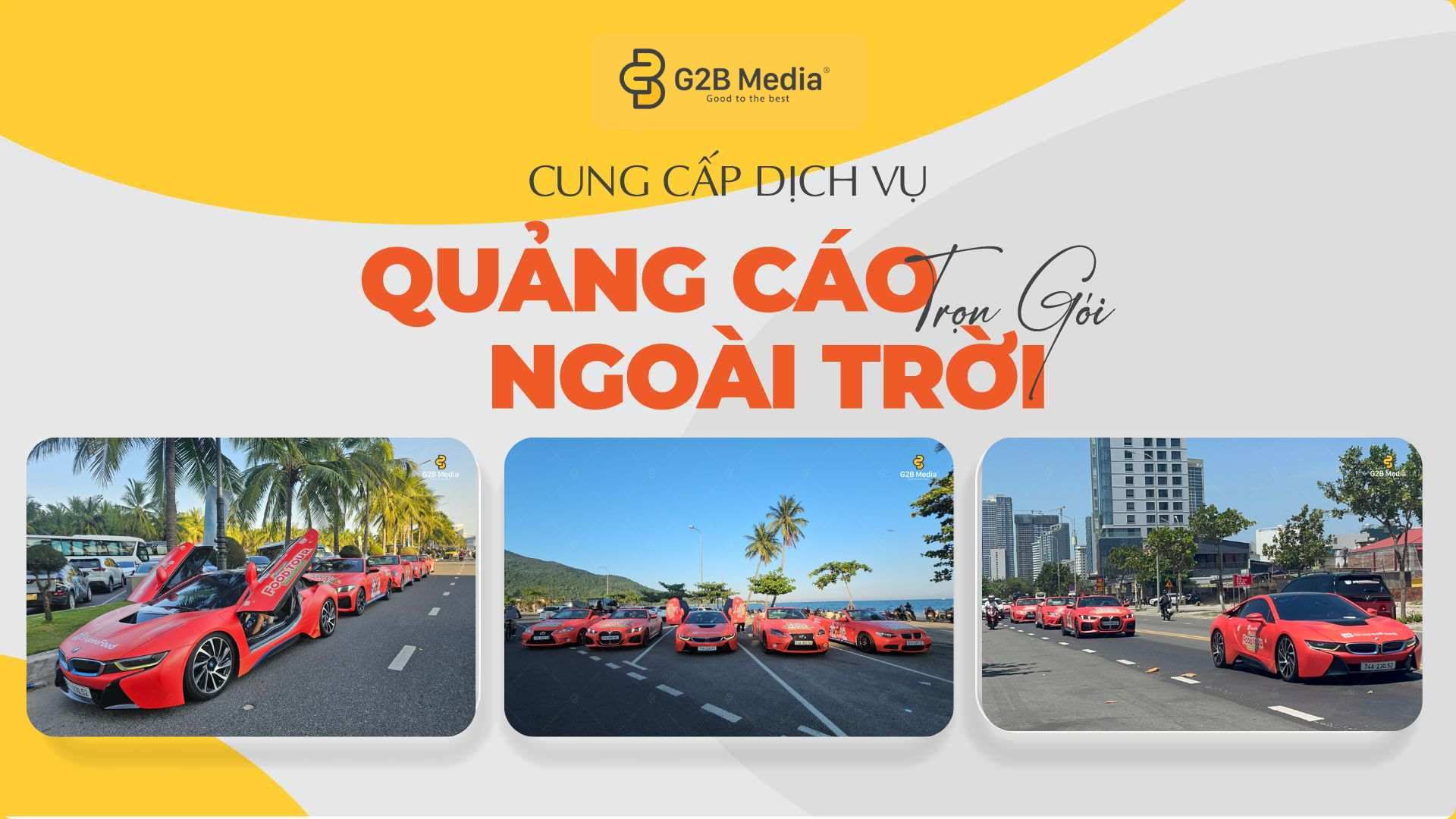 Dàn xe mui trần chiến dịch Roadshow ShopeeFood Food Tour 2026 do G2B Media thực hiện check-in tại tuyến đường ven biển Đà Nẵng