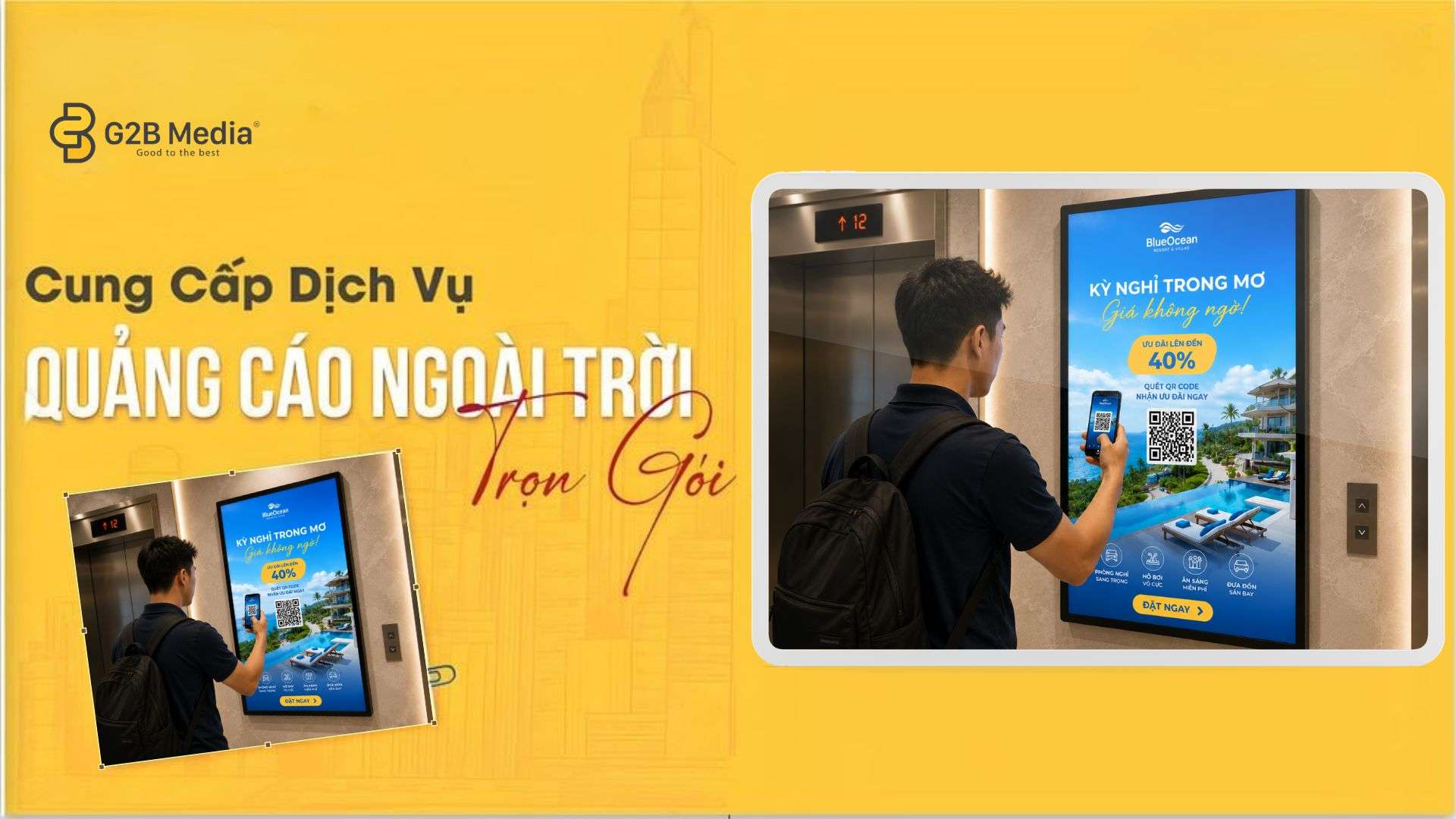 Tương tác quét QR code trên quảng cáo thang máy