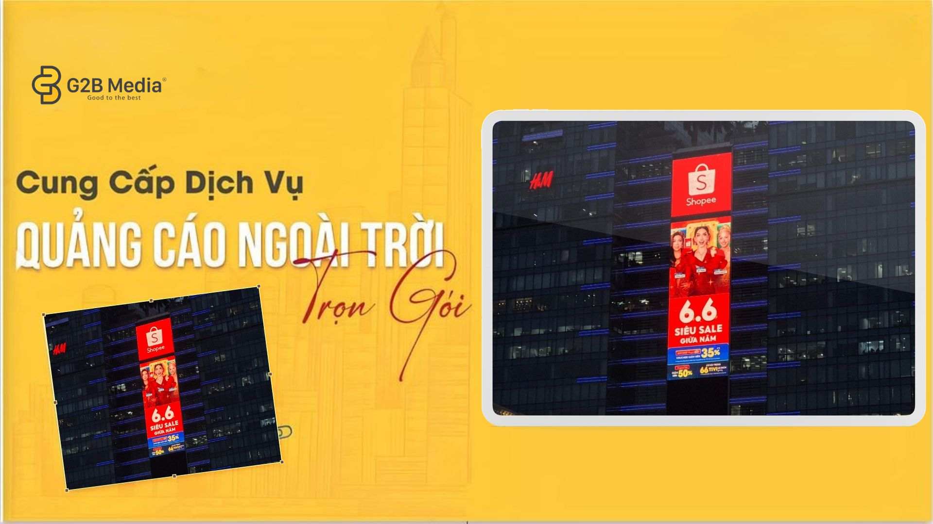 Hiệu ứng ban đêm cực kỳ thu hút của chiến dịch Quảng cáo LED Vincom Đồng Khởi Shopee Siêu Sale 6.6.2026 | G2BMedia