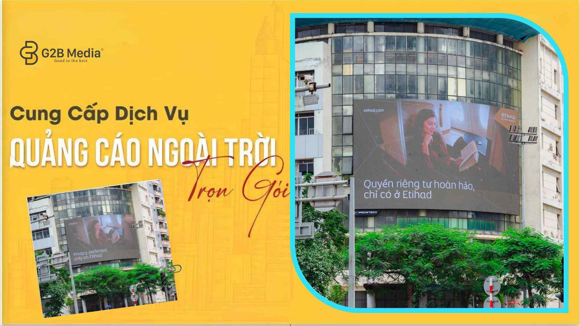 Hình ảnh thực tế dự án quảng cáo LED Hoàng Đạo Thúy Etihad Airways của G2B Media thực hiện
