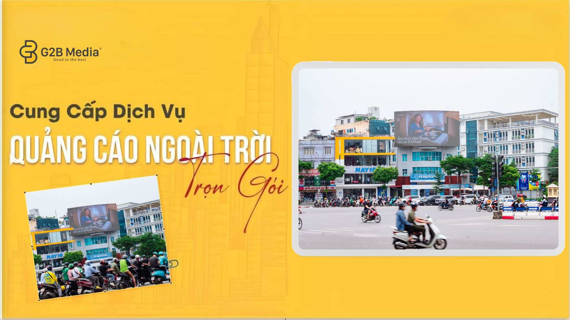 Hình ảnh thực tế dự án quảng cáo LED Ô Chợ Dừa Etihad Airways của G2B Media thực hiện