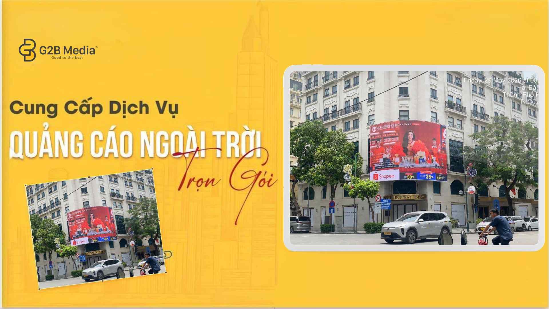 Quảng Cáo LED T Place Shopee Siêu Sale 6.6.2026 | G2B Media tỏa sáng vào ban ngày