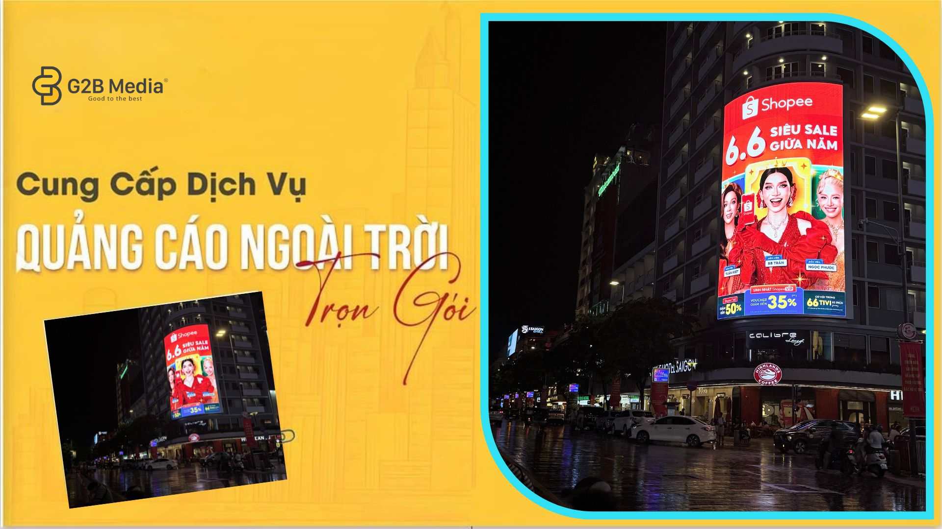 Hàng ngàn người theo dõi Quảng cáo ngoài trời Shopee 6.6 rực sáng vào ban đêm tại ngã tư Nguyễn Huệ