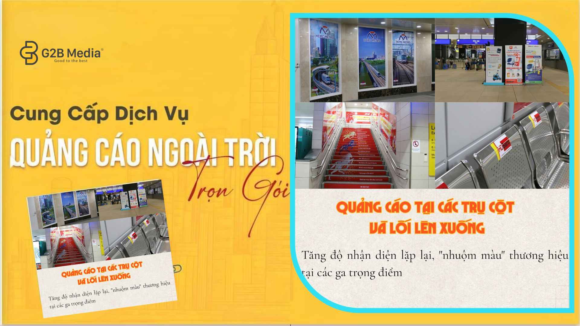 Quảng cáo ốp cột và lối lên xuống lọt Top 5 Hình Thức Quảng Cáo Tàu Metro Hiệu Quả Nhất