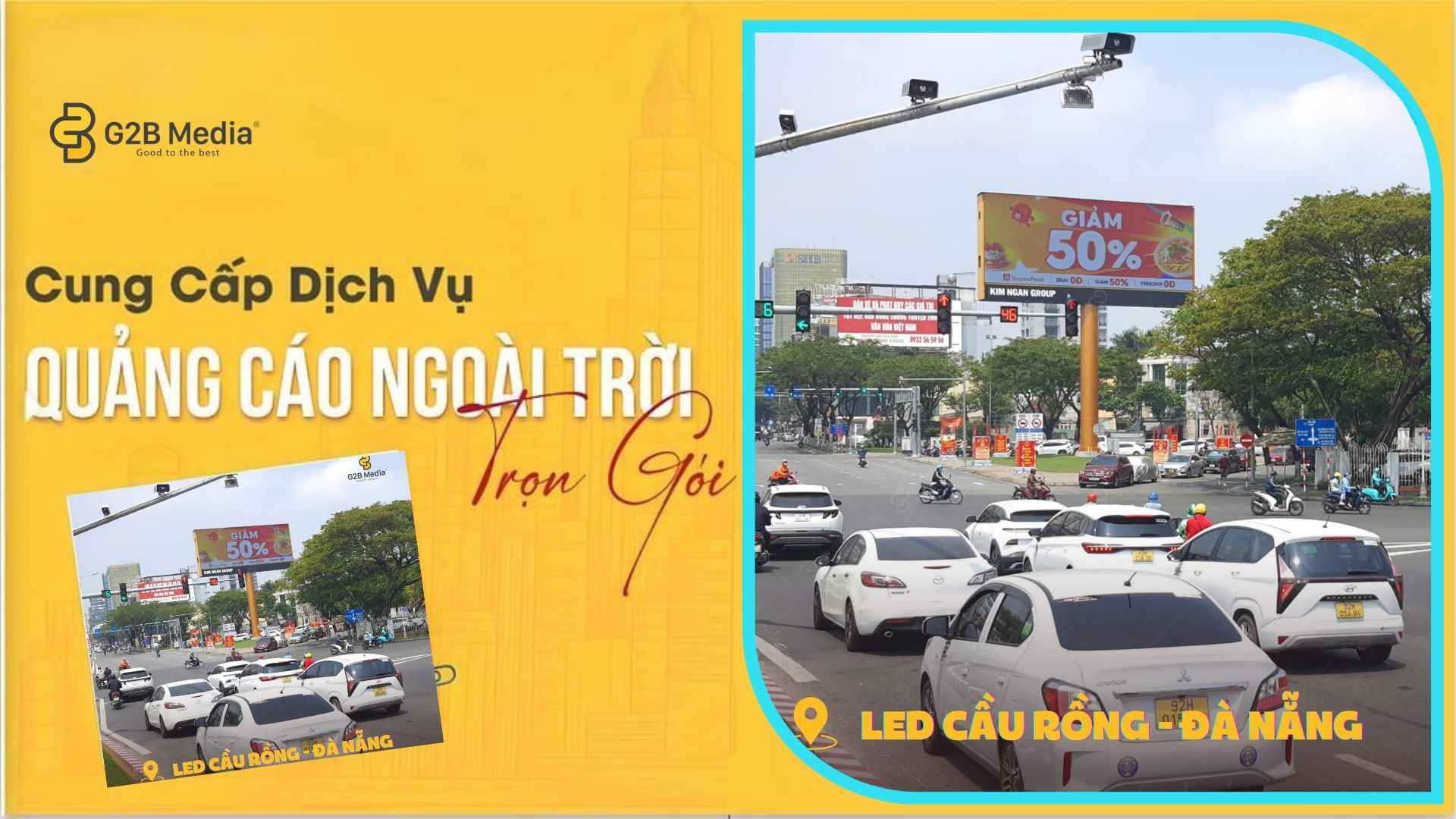Đơn vị thi công quảng cáo OOH màn hình LED 3 miền G2B Media triển khai tại vòng xoay Cầu Rồng, Đà Nẵng