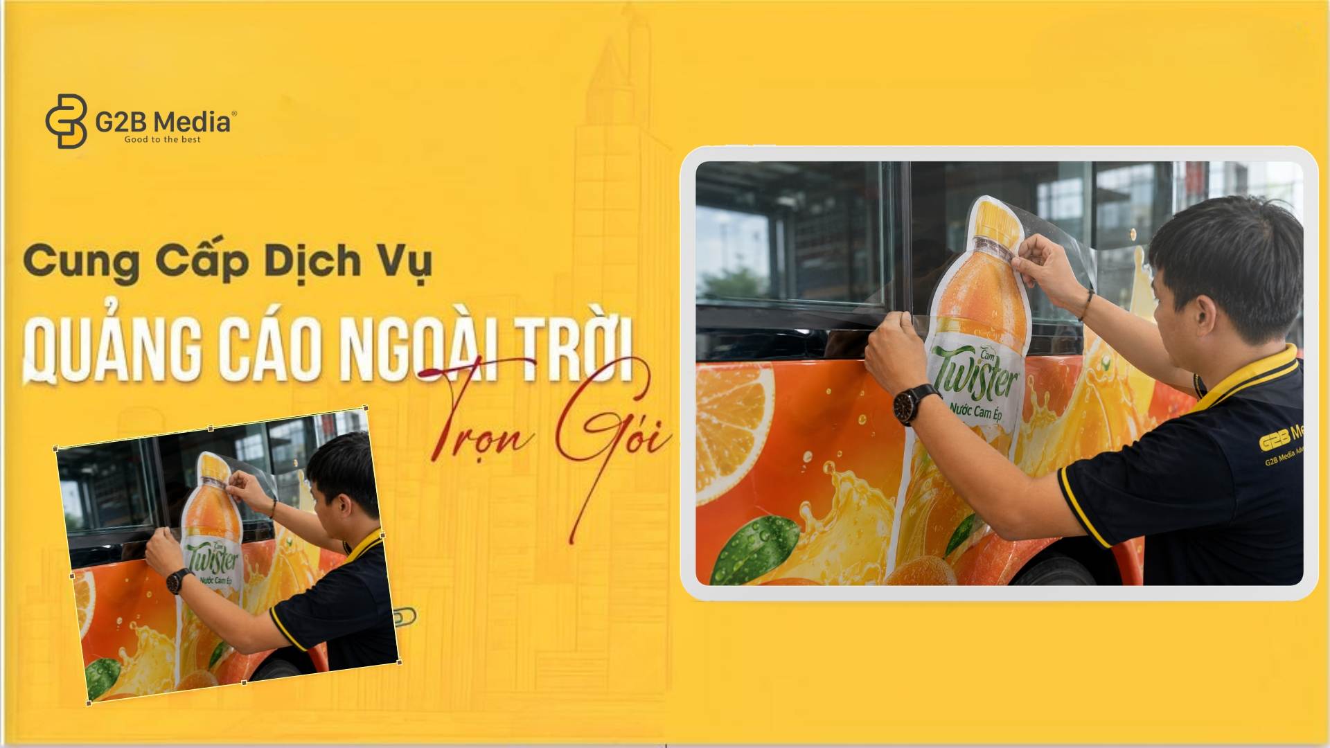 Cận cảnh thi công dán decal leo kính (die-cut) hình sản phẩm nước giải khát tỉ mỉ đến từng chi tiết