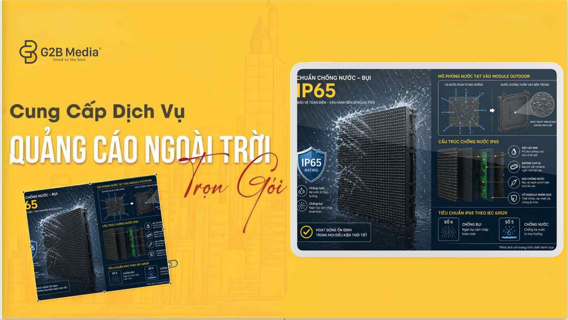 Tiêu chuẩn chống bụi chống nước màn hình LED ngoài trời IP65