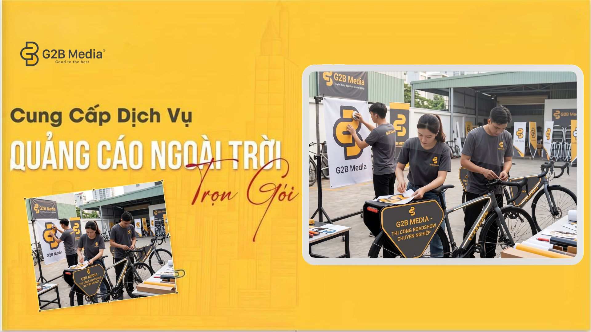 Đội ngũ G2B Media thi công trang trí xe đạp chạy roadshow chuyên nghiệp
