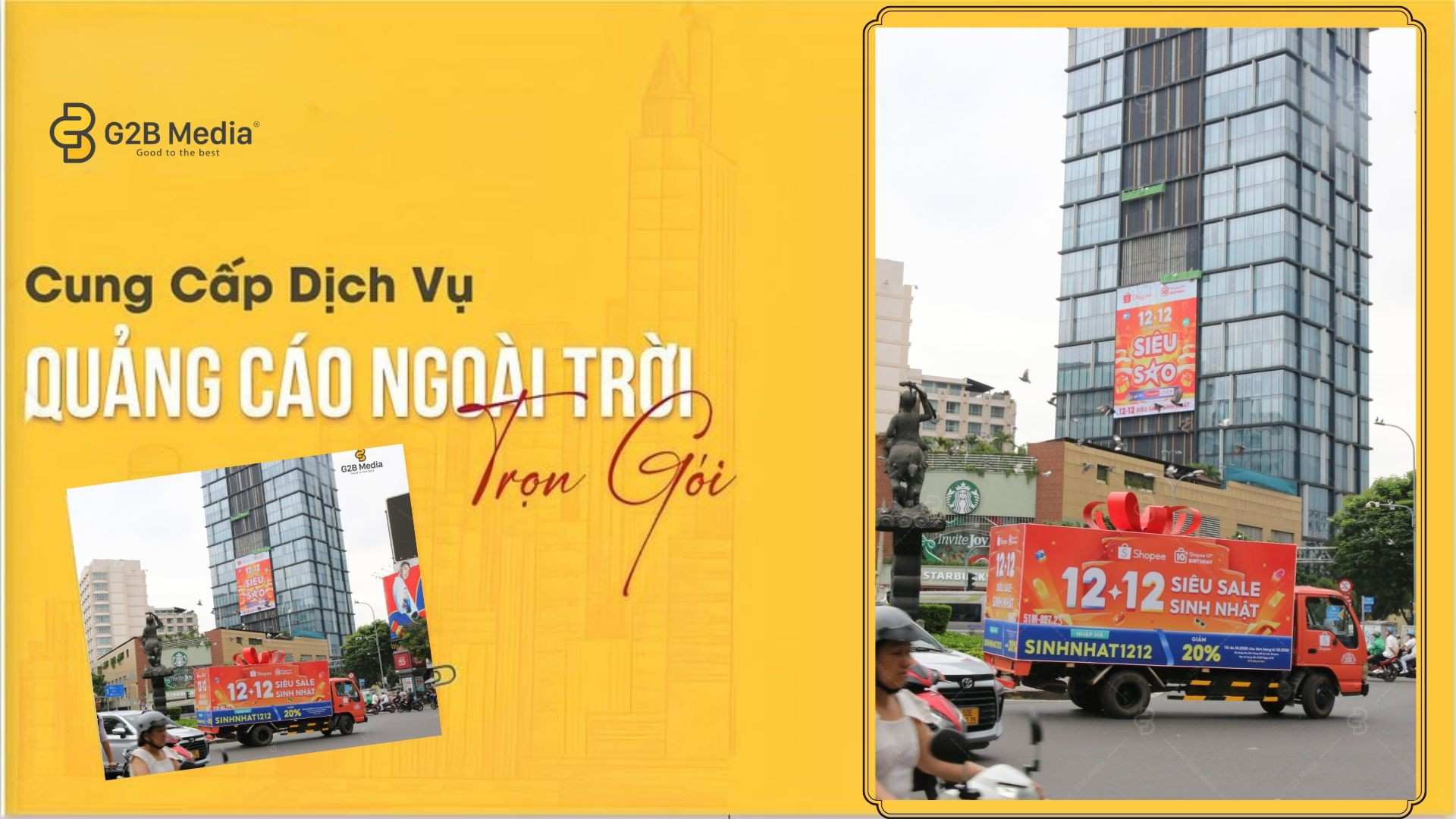 Quảng cáo roadshow xe tải Shopee bùng nổ visual tại Ngã sáu Phù Đổng Thiên Vương