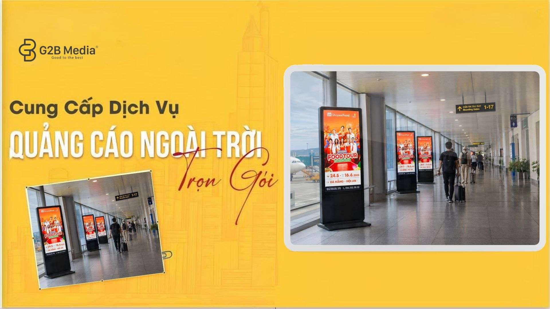 Quảng cáo lcd chân đứng tại sân bay.