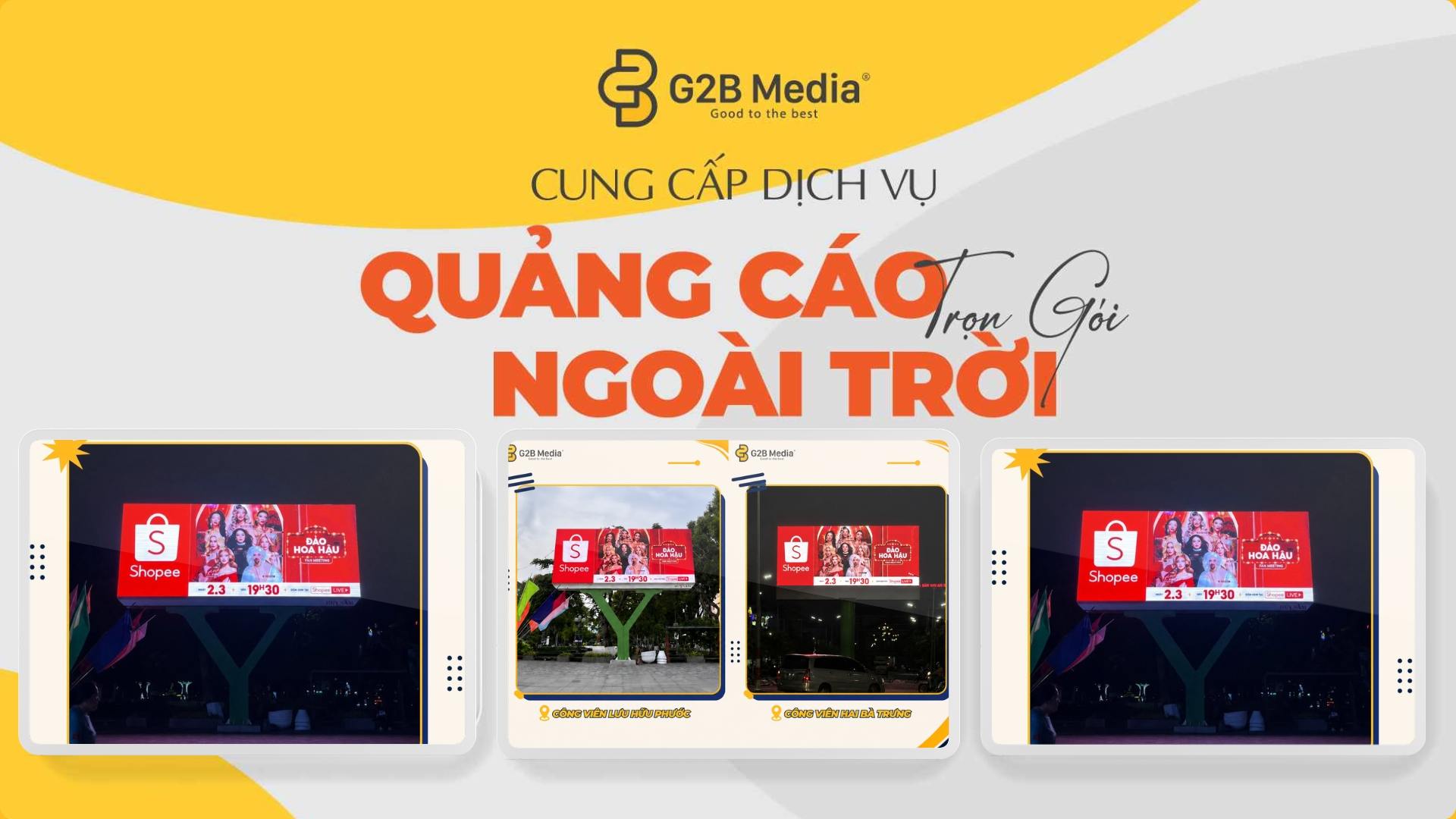 LED ngoài trời Shopee phát sóng liên tục tại công viên Lưu Hữu Phước và Hai Bà Trưng.