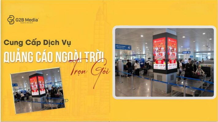 Quảng cáo màn hình LCD và LED ốp cột tại sân bay.