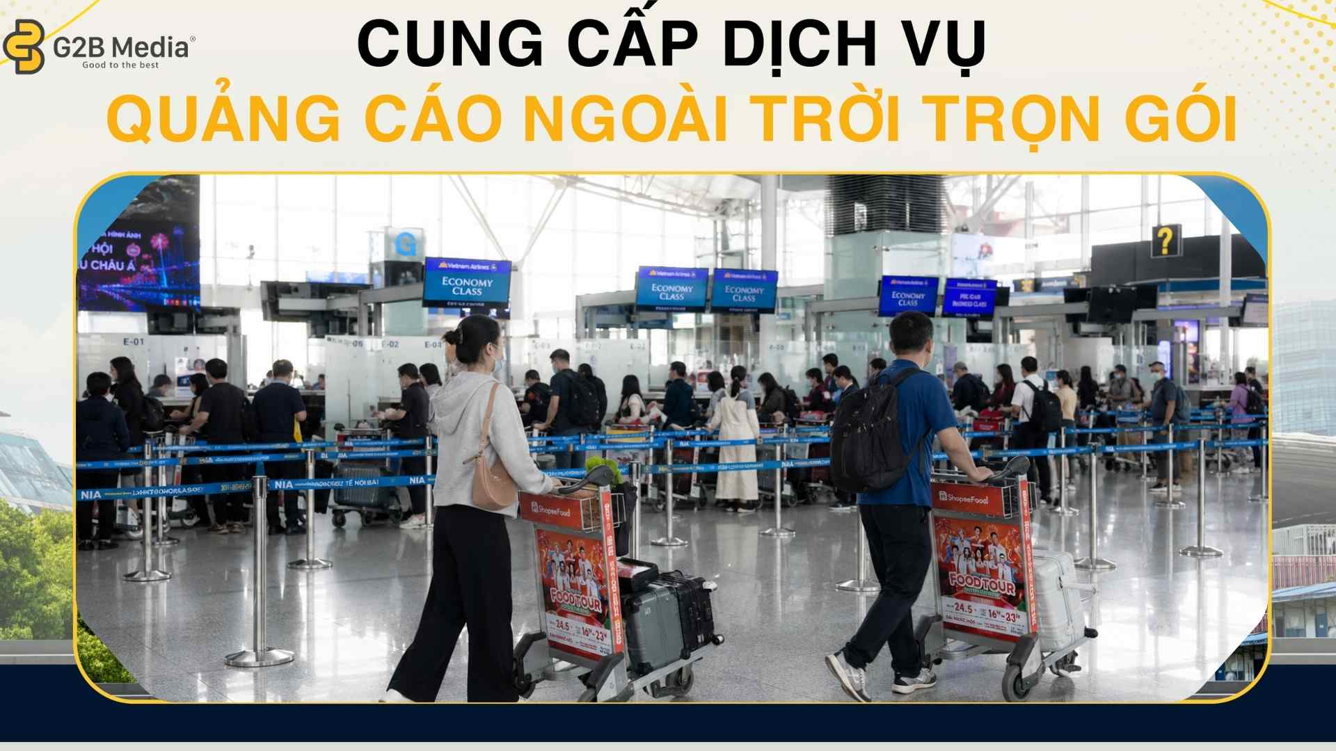 Quảng cáo bằng xe đẩy hành lý tại sân bay nội bài.