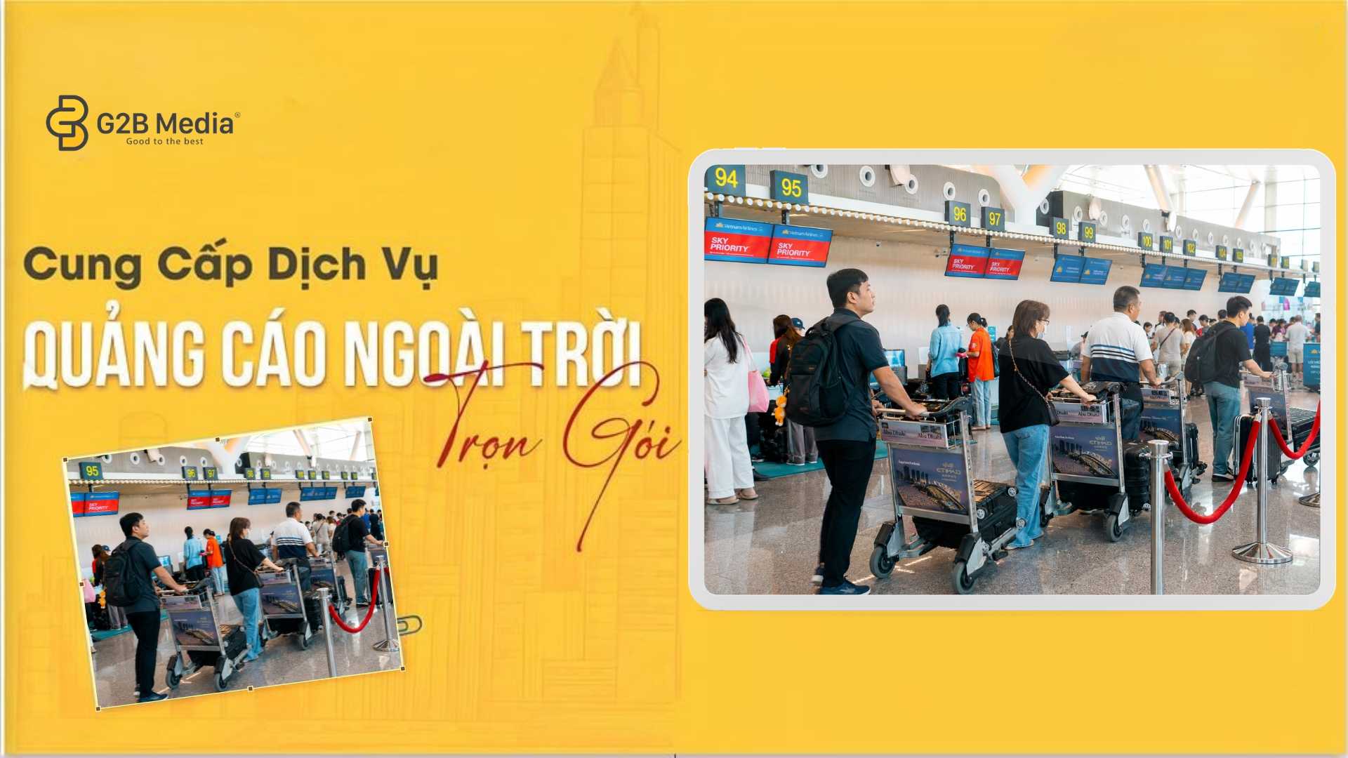 Quảng cáo trên xe đẩy hành lý tại nhà ga T3 sân bay Tân Sơn Nhất.