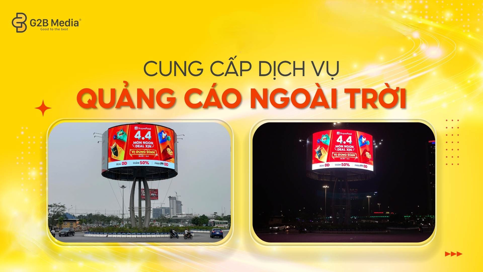 Chiến dịch quảng cáo ShopeeFood 4.4 Món Ngon Deal Xịn tại bảng LED Vincom Plaza Imperia.