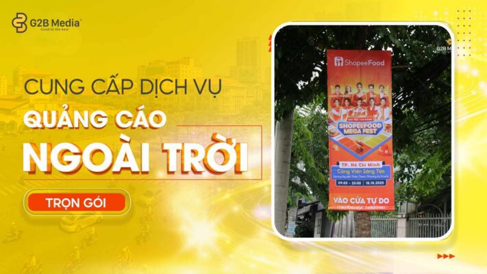 Dịch vụ treo phướn quảng cáo sự kiện ShopeeFood Mega Fest tại TP.HCM trọn gói bởi G2B Media.